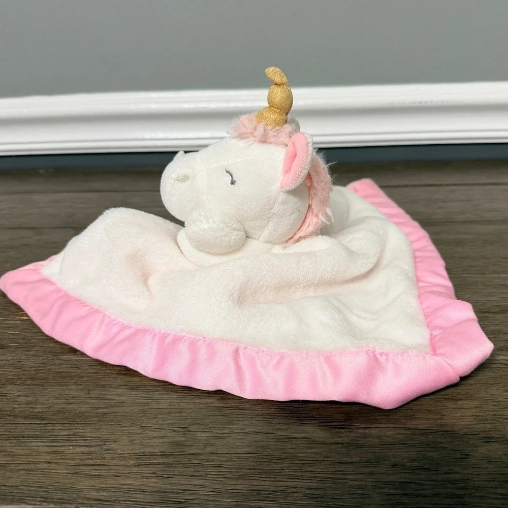 Carters Unicorn Lovey Lovie Security Blanket‎ Plush Baby Pink Satin Trim